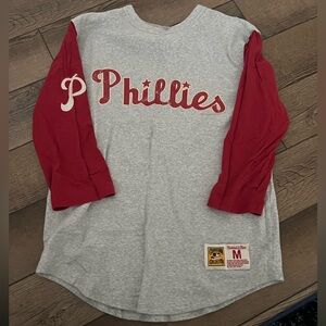 Mitchell & Ness Women's Gray and Red Phillies Long Sleeve Tee